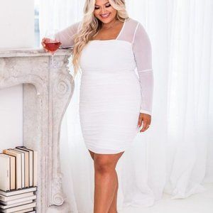 NWOT Leaving Late Ivory Mesh Sleeve Square Neck Dress